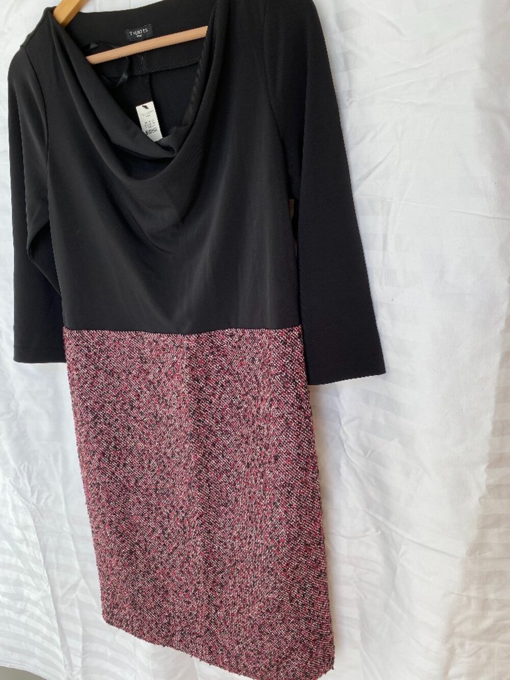 NWT Talbots Petites Dress 10P Wine Bouclé Multi-Tonal Skirt Cowl Neck